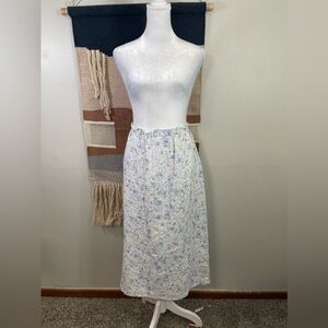 5 for 25 Vintage Liz Claiborne White Floral 100% Linen Straight Midi Skirt 12P